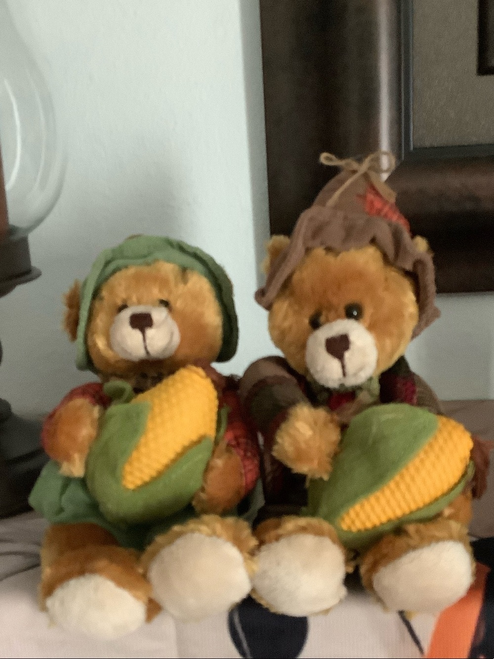 Plush Fall Teddy Bear Pair - Brown Bears with Green & Yellow Accents